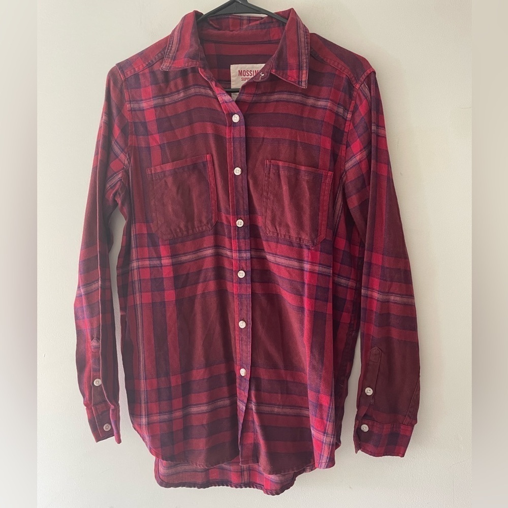 Missimo‎ Red Plaid Boyfriend Fit Button Down Top